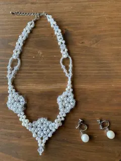 ネックレスセット イヤリング パール＆スワロフスキービーズ【U125】