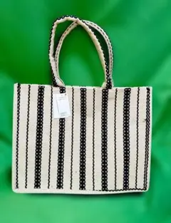 H&M ジャカード ストライプ柄 トートバッグ　ベージュ×ブラックのサムネイル