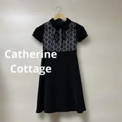 Catherine Cottage★黒 Aラインドレス フラワーレース 切替