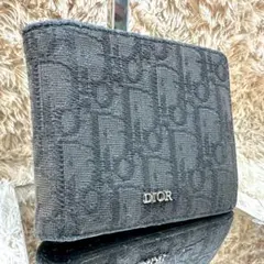 【美品】クリスチャンディオール 二つ折り財布 ブラック キャンバス トロッター