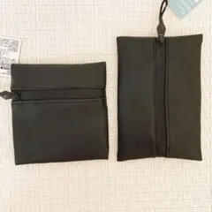 ［新品］セリア　はっ水ミニポーチ　正方形　長方形　ブラック　2点セット