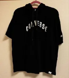 CONVERSE フード付き半袖パーカー　黒