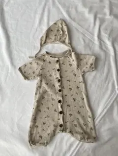 peekaboo韓国こども服 花柄 ロンパース 70 80 フードセット