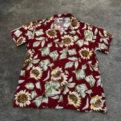 【NAF NAF】ナフナフ ひまわり柄 総柄 開襟シャツ 半袖シャツ レッド Fのサムネイル