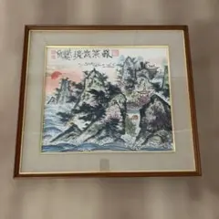 中国美術 中国珍珠貝細工画 木製フレーム付き 貝殻細工 インテリア