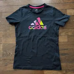 adidas カラフルロゴ 黒TシャツM