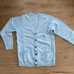 UNIQLO 水色 ラムVネックカーディガン Lウール100%