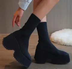 SHEIN 厚底ソックスブーツ ブラック 24cm