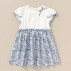 美品☆センスオブワンダー 花柄フリルワンピース リバティ ブルー 半袖 110