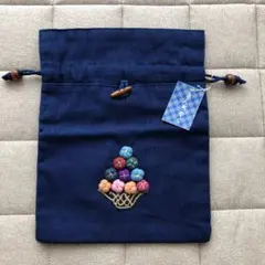 和風巾着　藍色