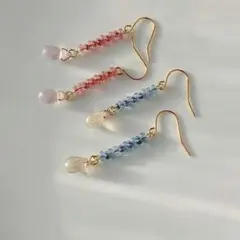 №392　チェコビーズピアスイヤリング　ピンク　ハンドメイド