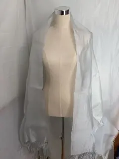 シルク100% 淡い水色ショール フリンジ付き