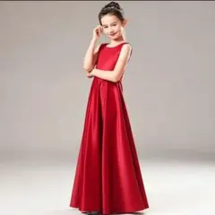 キッズドレス レッド 160 ロング丈 ピアノ 発表会 演奏会 結婚式