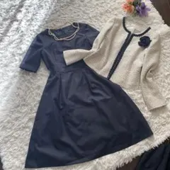 美品東京イギンノーカラージャケット11号×コムサワンピ9号セットアップ