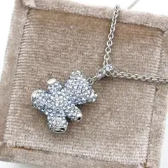 ⭐️SALE⭐スワロフスキー　ネックレス　テディベア　ブルー系クリスタル　シルバー