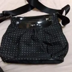 agnes b. アニエスベー ドット柄 ブラックショルダーバッグ