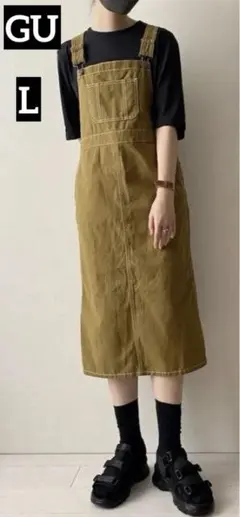 《美品》GU チノミディジャンパースカート　オリーブ　L サロペット　ジャンスカ