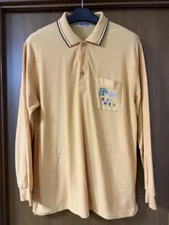 オレンジ 長袖ポロシャツ ポケット付き