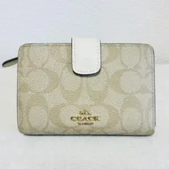 coach コーチ　2つ折り財布　シグネチャー　ベージュ　ウォレット