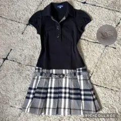 【希少✨】バーバリーブルーレーベル　切替ワンピース　プリーツ　ベルト　ロゴ　M