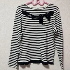 mezzo piano ストライプリボンTシャツ L