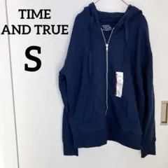 タグ付き✨TIME AND TRUE【S】ネイビー パーカー　ジップ　フード