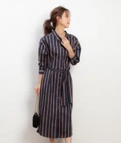 新品タグ付き。ストライプシャツワンピース