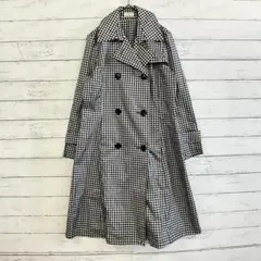 Ligadie トレンチコート 黒白 チェック M〜L相当 通勤 春秋 きれいめ