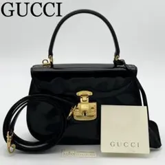 GUCCI 2way ハンドバッグ レディロック パテントレザー ブラック