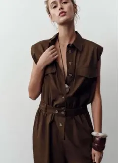ZARA ブラウンのノースリーブオールインワン