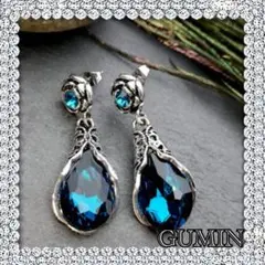 新品 サファイアピアス ドロップ型 ヴィンテージ風 薔薇 綺麗 大きめ 人気商品