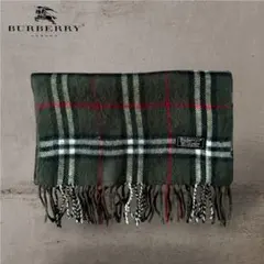 Burberrysバーバリーノバチェックマフラーカシミアイングランド製グリーン