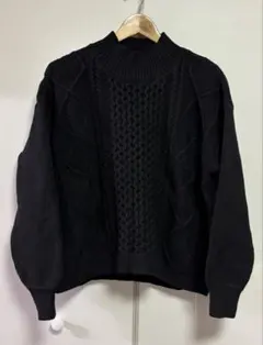 新品未使用タグ付☆ケーブル編 ハイネックセーター☆ブラック☆LL