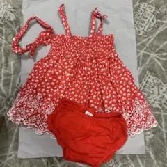 GAP baby 赤い花柄ワンピース 3点セットのサムネイル