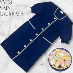 【希少美品】イヴ・サンローラン　ネイビー　半袖　ワンピース　金ボタン 2026年最新】Yves Saint Laurent カラー：ネイビー系 レディース 半袖