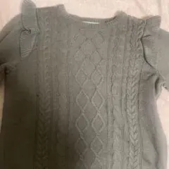 茶色 ケーブル編み フリル袖 ニット