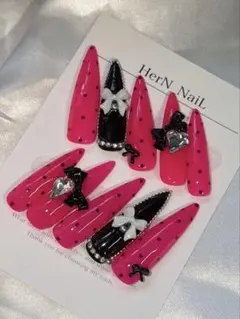 フレンチガーリー ドット リボン ピンク 量産型 ネイルチップ