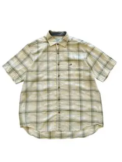 処分セール！クロコダイルチェック柄　アイボリー　グリーン　半袖シャツ　L