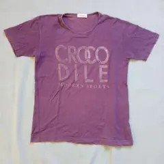 ラメプリントのCROCODILEロゴ 紫色 半袖Tシャツ　日本製