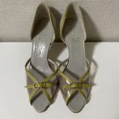 【極美品】フェラガモ　パンプス　オープントゥ　6 1/2 C ライトグレー　希少