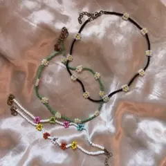 カラフルビーズ花モチーフ アクセサリー4点セット