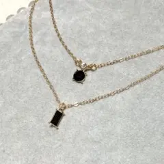 ゴールドカラーブラックアクリルビジューラウンドスクウェア２連ネックレス黒