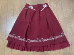 バーガンディ色 花柄刺繍スカート