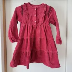 【毛玉あり】ビケットクラブ ワンピース130 コーデュロイ 赤系 ゴム入り