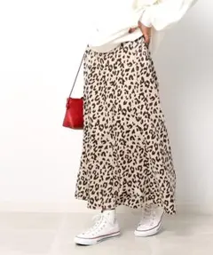 【美品】ヒョウ柄 コーデュロイ フレアスカート