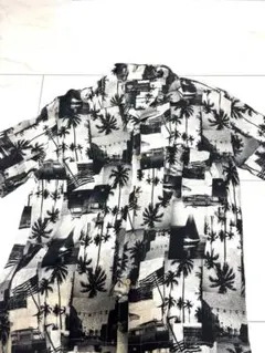 アロハシャツ 黒と白の葉柄 半袖 Mサイズ サ13 - メルカリ