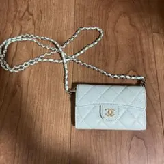 ノベルティ ミントグリーン キルティング チェーン付きコインケース