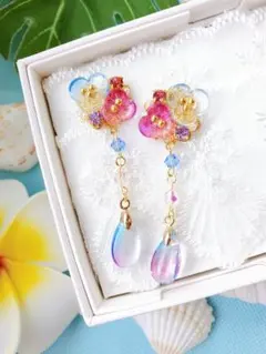 【新発売】夏ガラス シリーズ 青紫 涼み綺麗♡ピアスorイヤリング