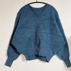 ナチュラルビューティーベーシック【F】ドルマンニット　ブルーVネック　体型カバー