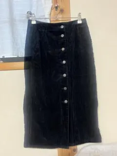 GU コーデュロイ フロントボタン ロングスカート ブラック S